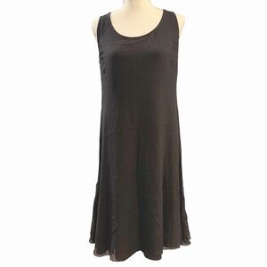 Eileen Fisher Black Silk Sheath Sleeveless Midi Dress Size Medium